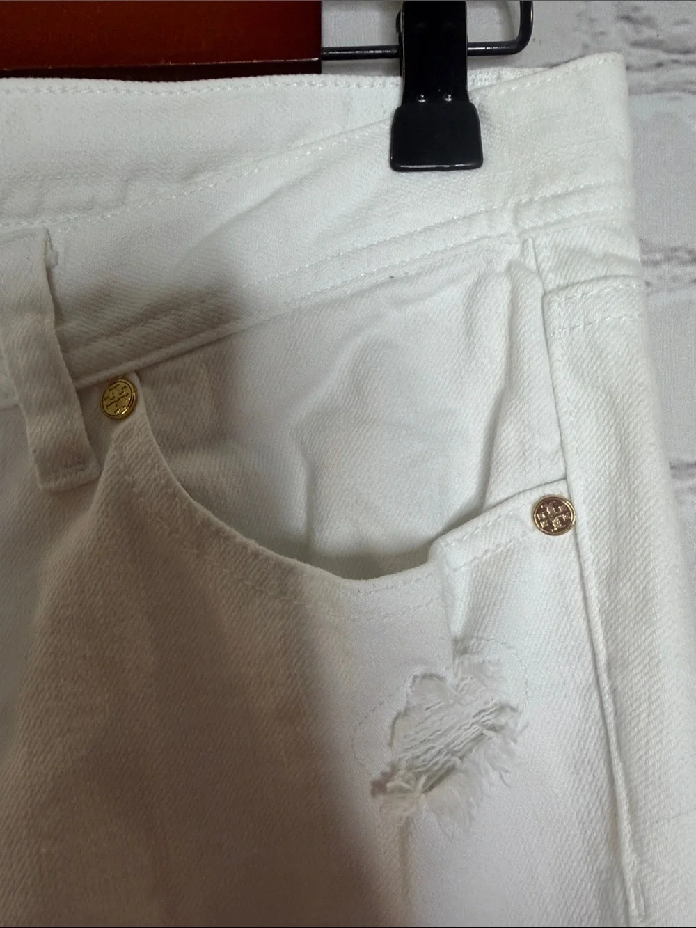 Tory Burch White Distressed Bootcut Jeans Size 27 Excellent Condition